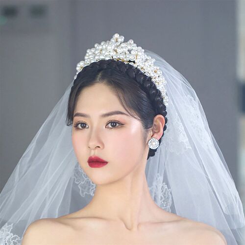 White Pearls Tiaras and Crowns for Bride Wedding Veil Decor