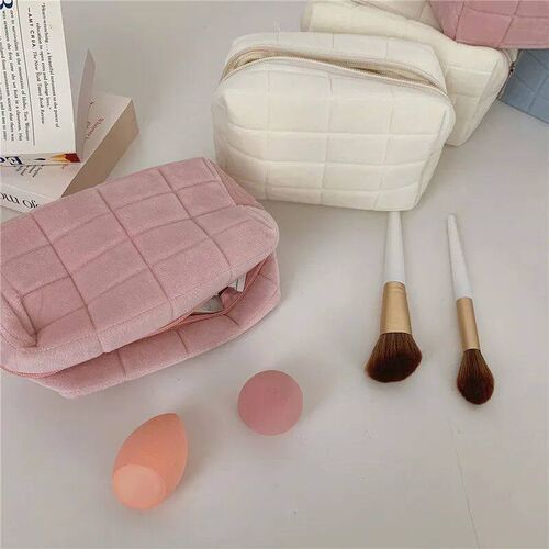 Zipper Large Solid Color Cosmetic Bag Cute Fur Makeup Bag fo
