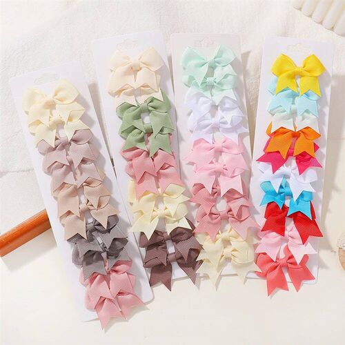 10Pcs/Set 1.9 Solid Color Ribbon Kids Bows Hair Clips for