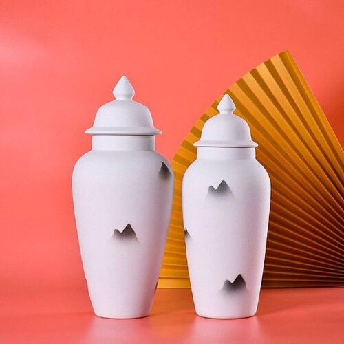 White Flower Vase Temple Jar with Lid Flower Plants Holder