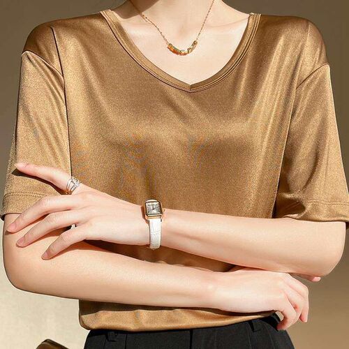 Spring and Summer New Round Neck V-Neck Triacetic Acid Gloss