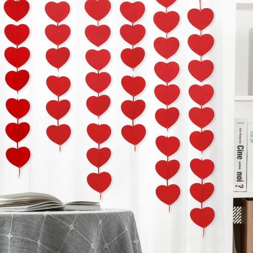 Red Hearts Garland Love Hanging String DIY Wedding Valentine