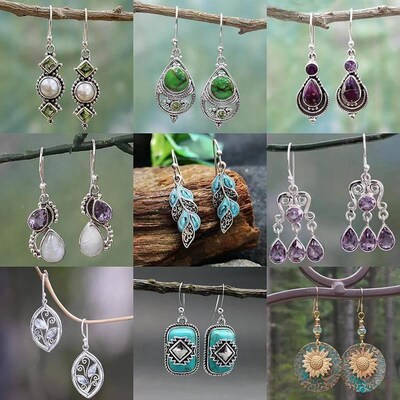 Boho Dangle Earrings for Women Vintage Selenite Turquoise Dr