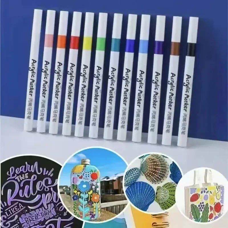 12-60 Colors Acrylic Markers Pen Set Paint Art Marker Soft T图片