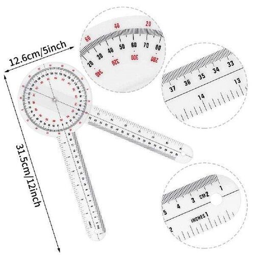 12 Inch Goniometer,Transparent Orthopedic Angle Ruler
