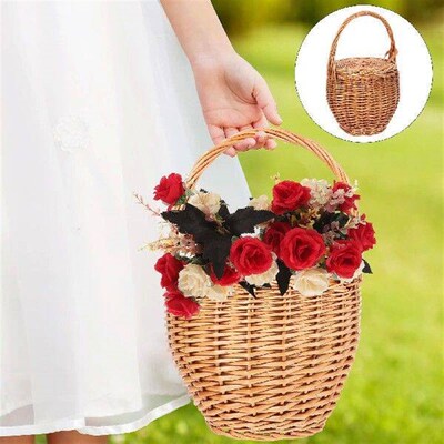 Wicker Woven Handheld Basket With Lid Picnic Basket Fruit