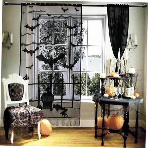 Halloween bat skull curtain black lace party decorations万圣