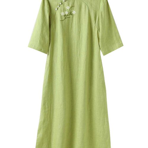 Spring and Summer New Artistic Embroidered Linen Modified Ch