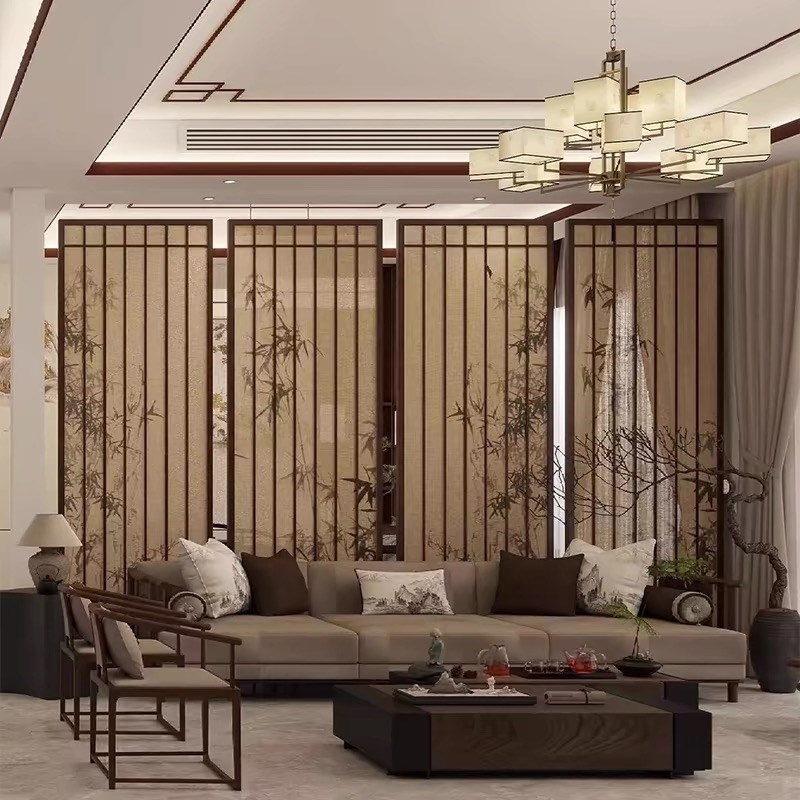格栅隔断宋e代美学客厅进门遮挡屏风入户正对门中式实木推拉式玄