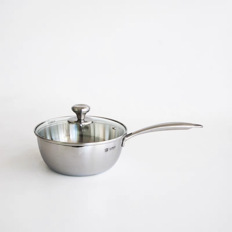 加厚一体18/10不锈钢小炒锅雪平锅无涂层汤锅O煎锅炒煮多用锅24cm