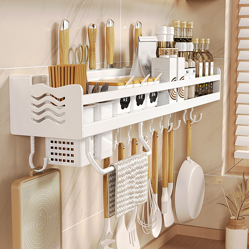 白色厨房置物架壁挂式免打孔调料架用品大全收Q纳神器刀架挂架家