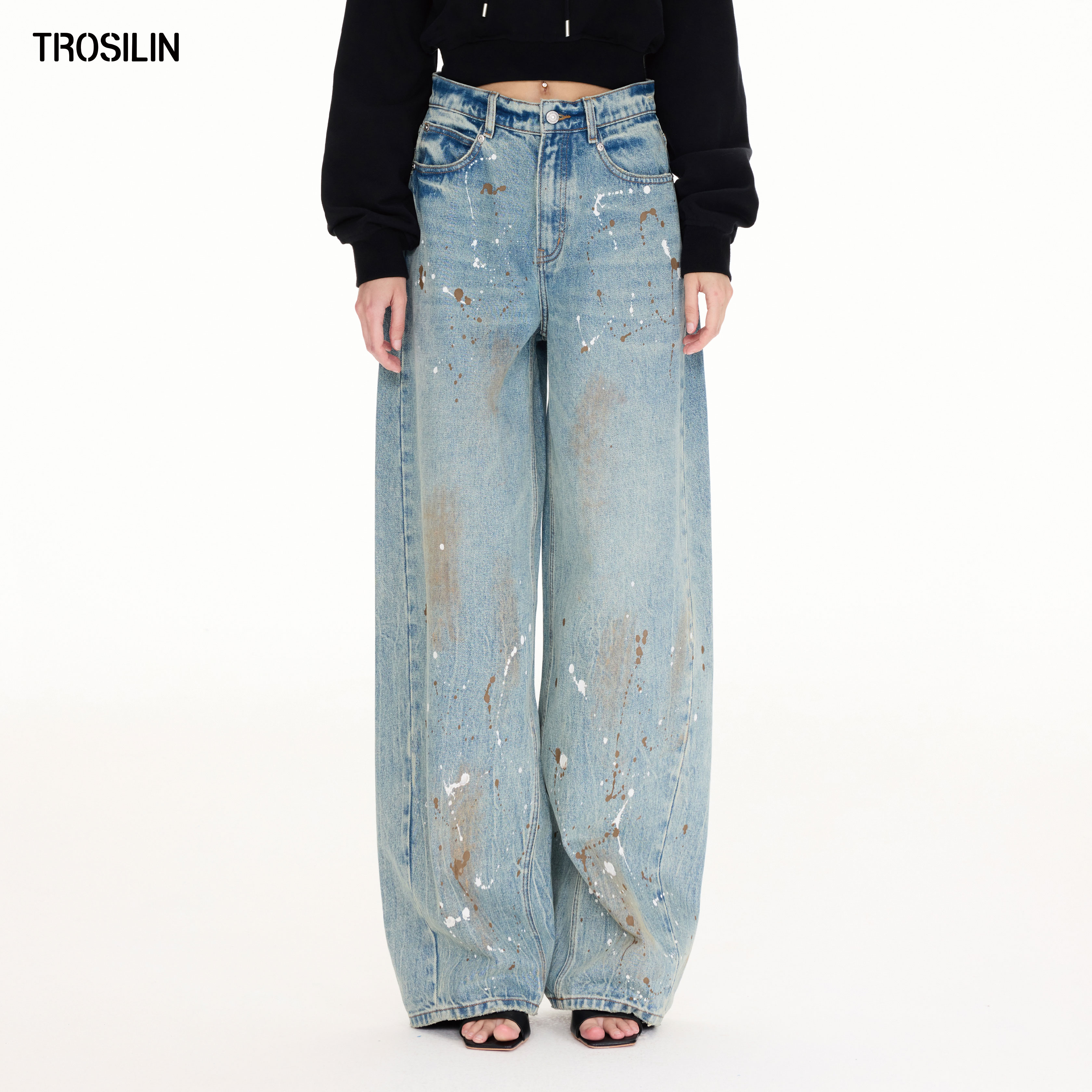 25早秋新品泼墨弯刀牛仔裤