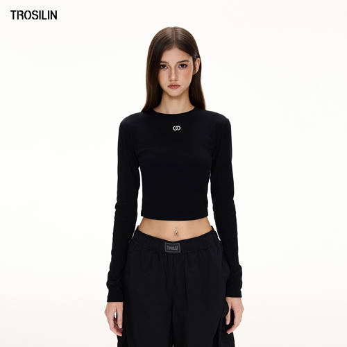 25新品经典logo罗纹T恤长袖修身