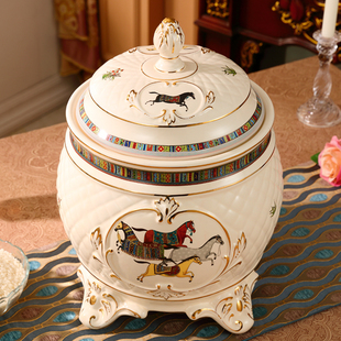 欧式陶瓷米缸米桶k储米箱20斤10公斤装家用厨房收纳盒带盖密封储