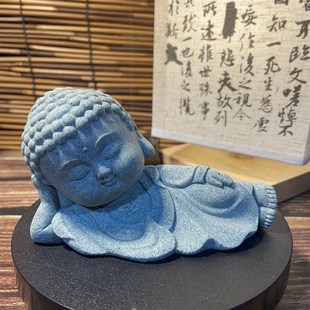 青砂石睡佛如来摆件o中式可养桌面茶盘禅意摆放假山鱼缸造景装饰