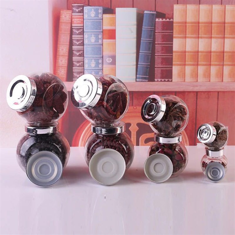 厂家透明玻璃扁鼓瓶杂粮储藏罐厨房防潮密封调味瓶玻璃糖果罐