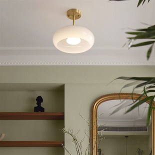 日式全铜简约过道灯奶油黄色走廊灯复古入户天花玄关衣帽间门厅灯