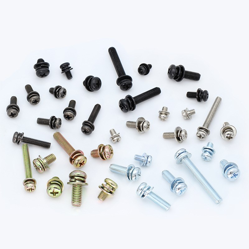 十字槽平头垫片三组合螺丝钉碳钢螺丝钉黑色热镀锌螺丝连接配件