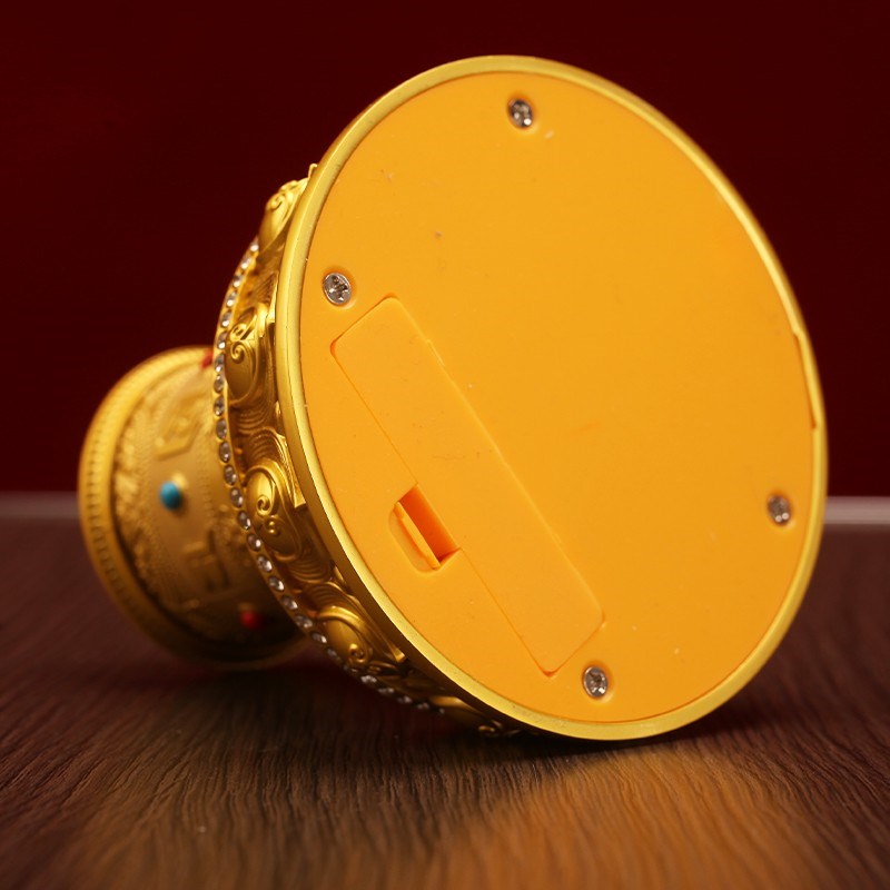 铜合金太阳能转金轮电池车载家用A摆件八吉祥胡桃木香薰转金筒藏