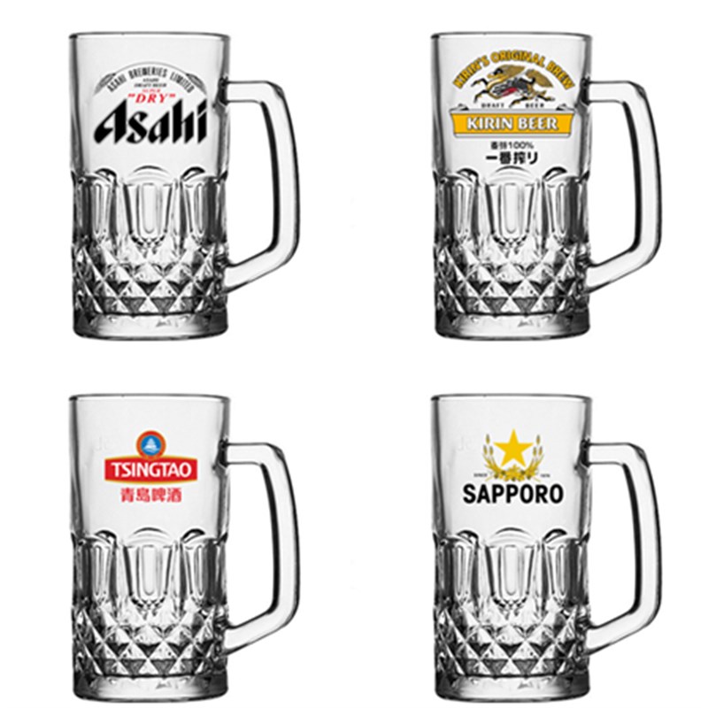 加厚朝日扎啤带把日料店专用杯x一番榨麒麟扎啤杯超大600ml啤酒杯