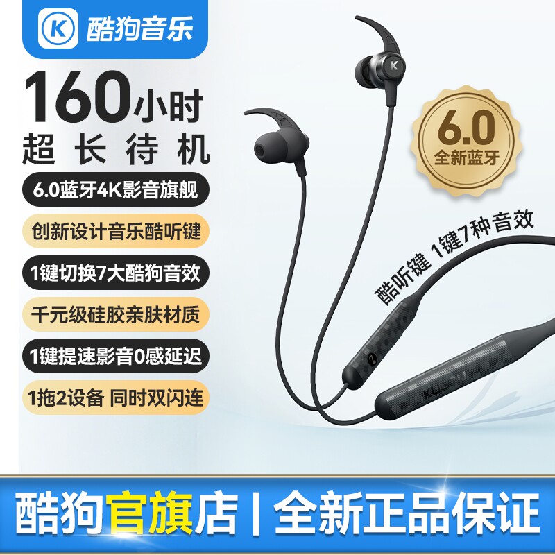 酷狗6.0蓝牙耳机无线挂脖式跑步运动高清通话超长续航新款M3proY