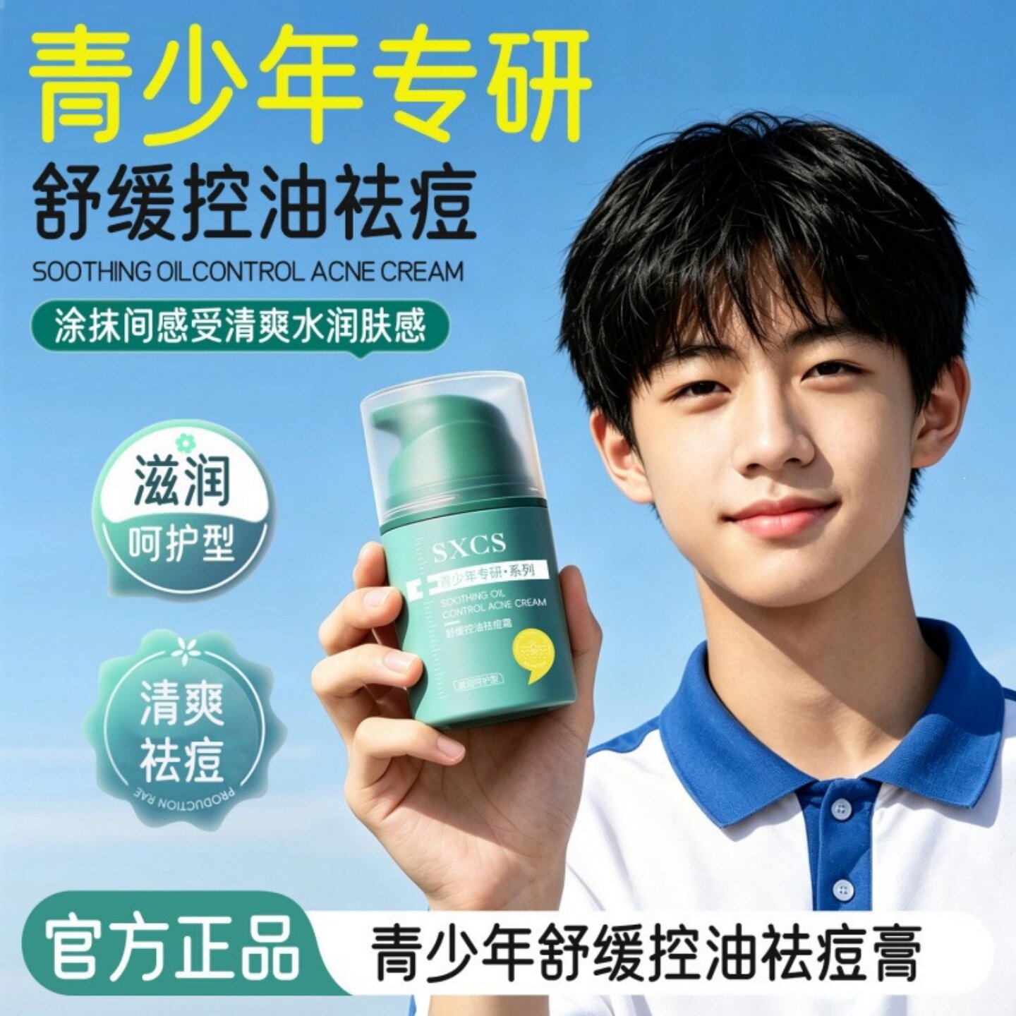 SXCS青少年舒缓控油祛痘膏清爽保湿水油平衡学生痘肌滋润呵护面霜