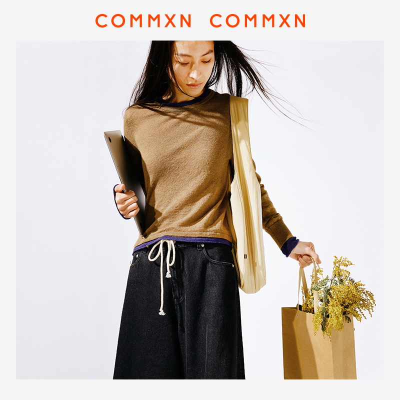 COMMXN·羊驼毛细纱撞色圆领针织