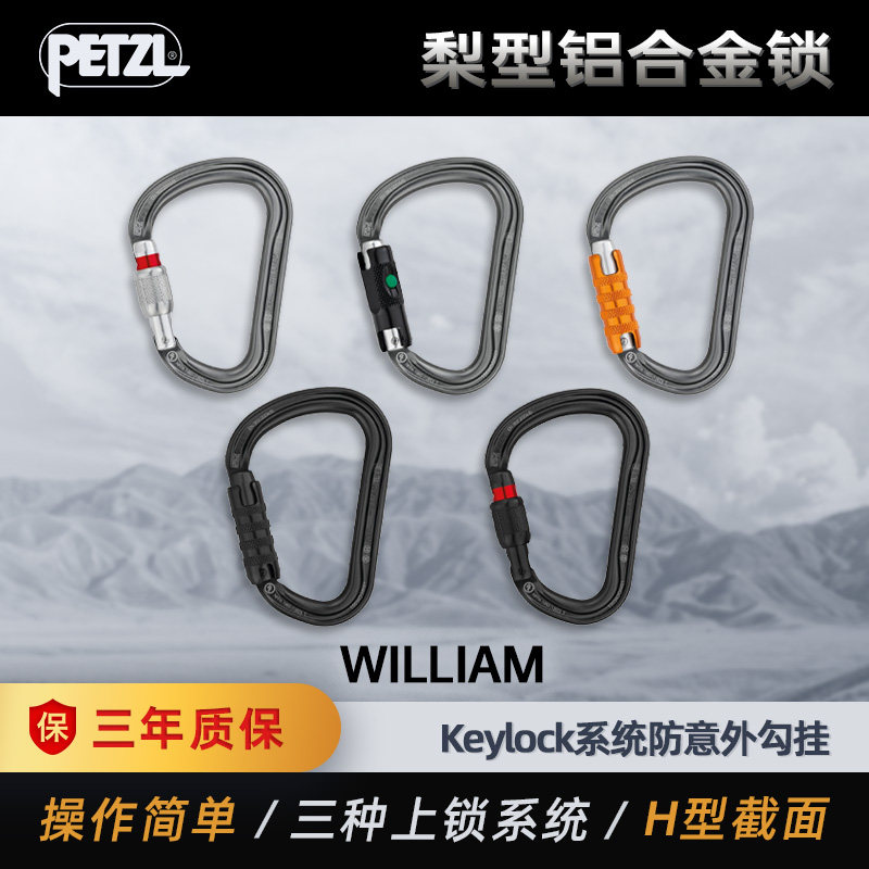 PETZL攀索 William M36登山攀岩大开口梨型HMS自动主锁