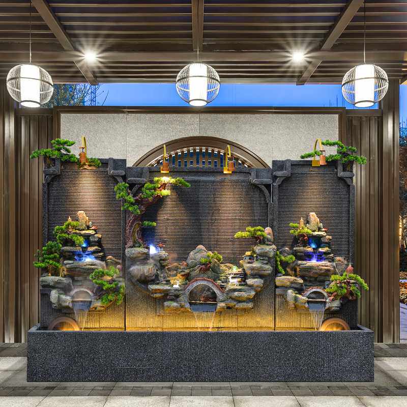 大型水幕墙流水屏风假山田园加湿喷泉花园庭院装饰品造景落地摆件