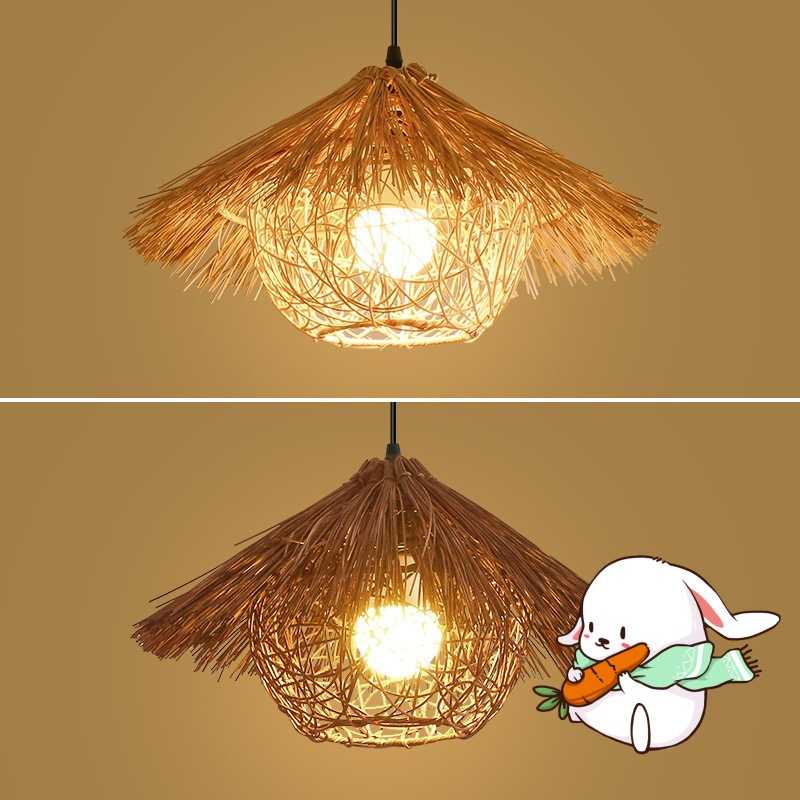 创意个性草帽灯复古藤编吊灯怀旧艺术灯罩仿古灯民宿饭店竹编灯奥