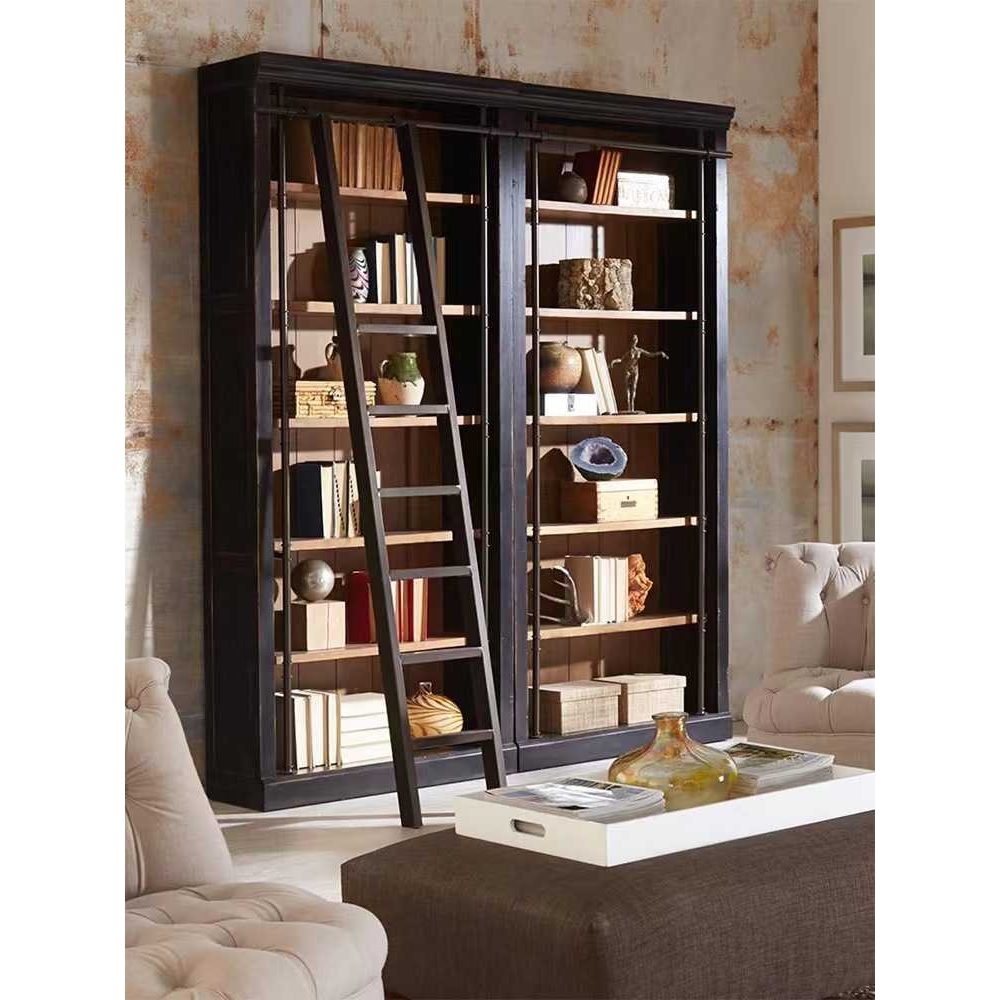 美式家用客厅实木简约组合落地书柜复古置物柜一体整墙满墙轻奢