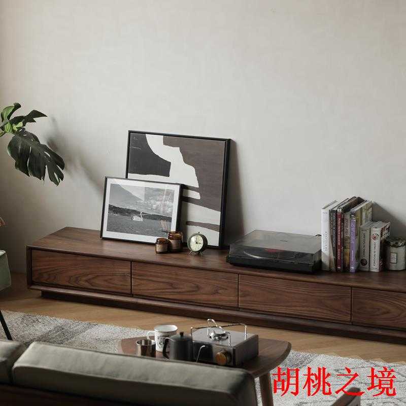 北欧全实木电视柜组合北美黑胡桃木小户型客厅家具现代简约落地柜