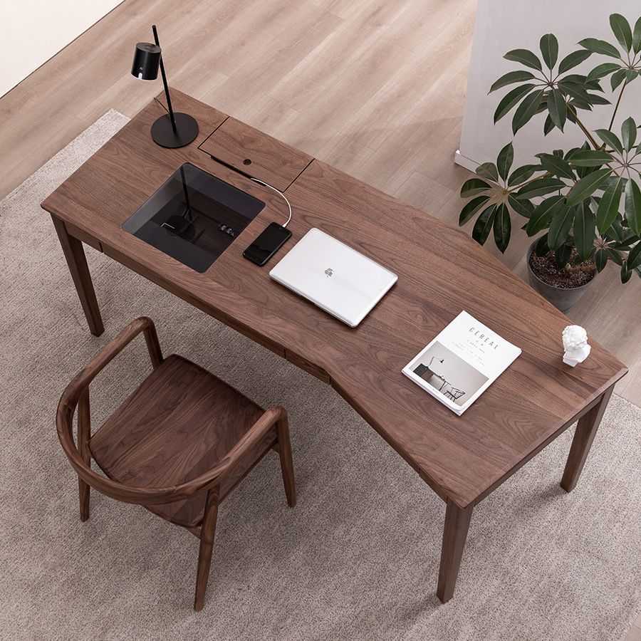 现代简约黑胡桃书桌北欧轻奢实木办公桌转角办公台书房电脑桌