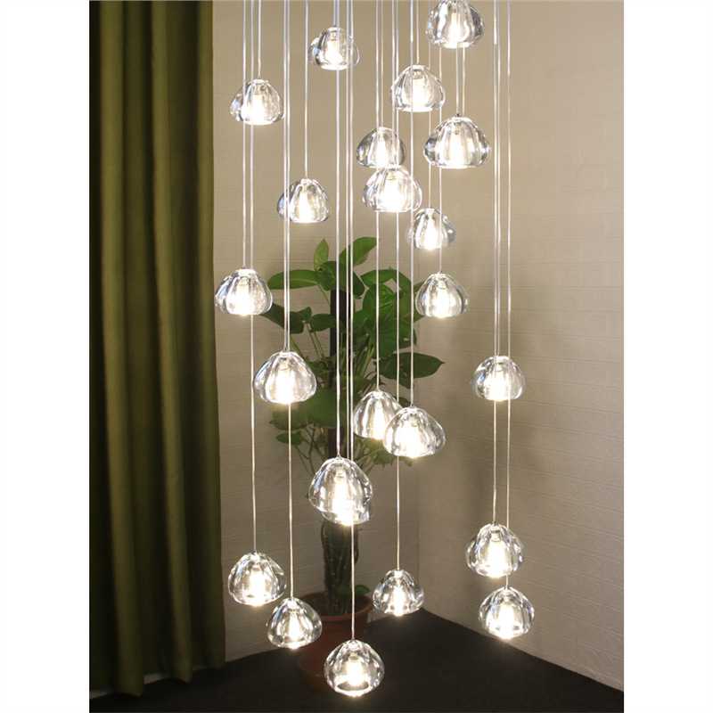 楼梯间吊灯水晶别墅loft复式楼北欧极简艺术椭圆中空大客厅长灯具