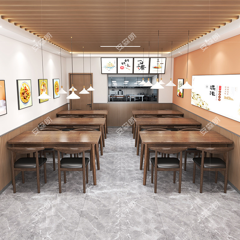 实木快餐桌椅大排档桌椅面馆小吃店早餐桌椅组合经济家用长方形台