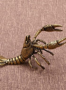 纯铜龙虾小摆件实心铜铸茶宠铜艺仿古包浆文玩收藏老铜雕件工艺品