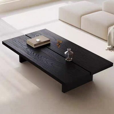 侘寂风实木茶几会客黑色长方形原木客厅小户型极简民宿矮木桌茶桌