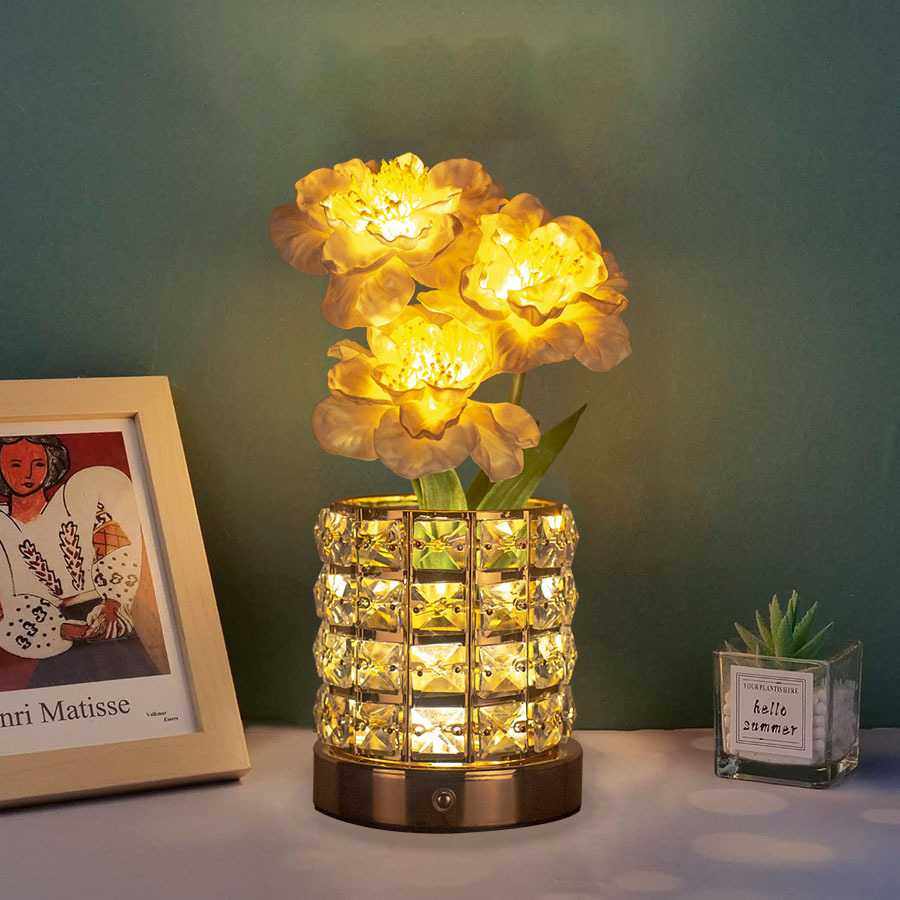 跨境led山茶花水晶氛围灯USB充电调光款装饰台灯轻奢高级感床头灯