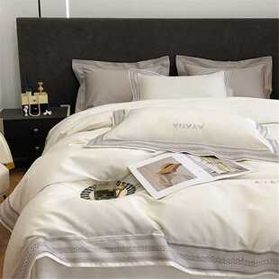 高定系列100支长绒棉四件套酒店风纯色夏季纯棉被套裸睡床上用品