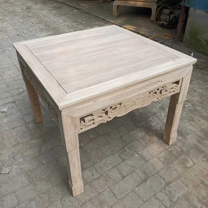 实木北方老榆木八仙桌茶桌中堂实木农村老式白坯餐桌老式民宿