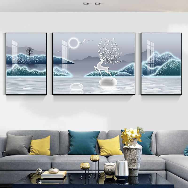 客厅装饰画简约现代轻奢大气三联画抽象几何寓意好沙发背景墙挂画