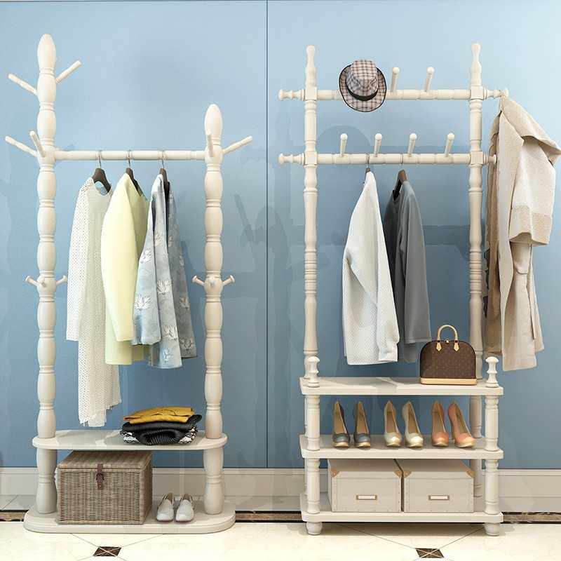 实木衣架落地卧室衣帽架欧式落地式挂衣架门厅挂包架鞋架置物架