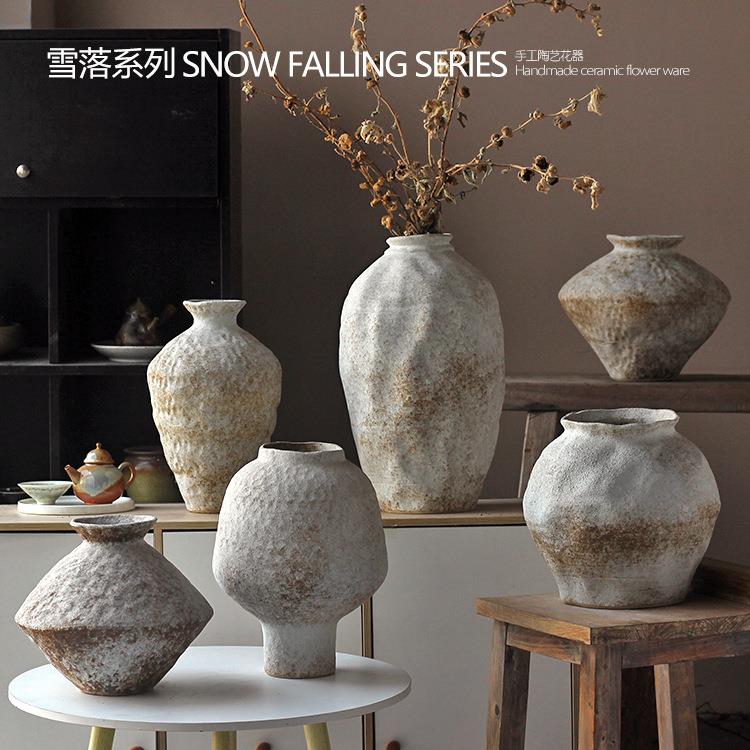 复古花瓶侘寂风粗陶瓷罐新中式手工民宿摆件禅意古朴酒店民宿软装