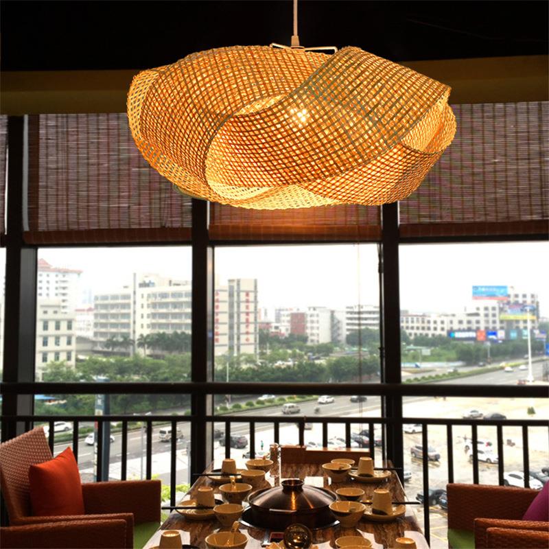 绵阳市工程中式风格藤艺麻线竹编吊灯新中式竹灯具禅意装饰灯