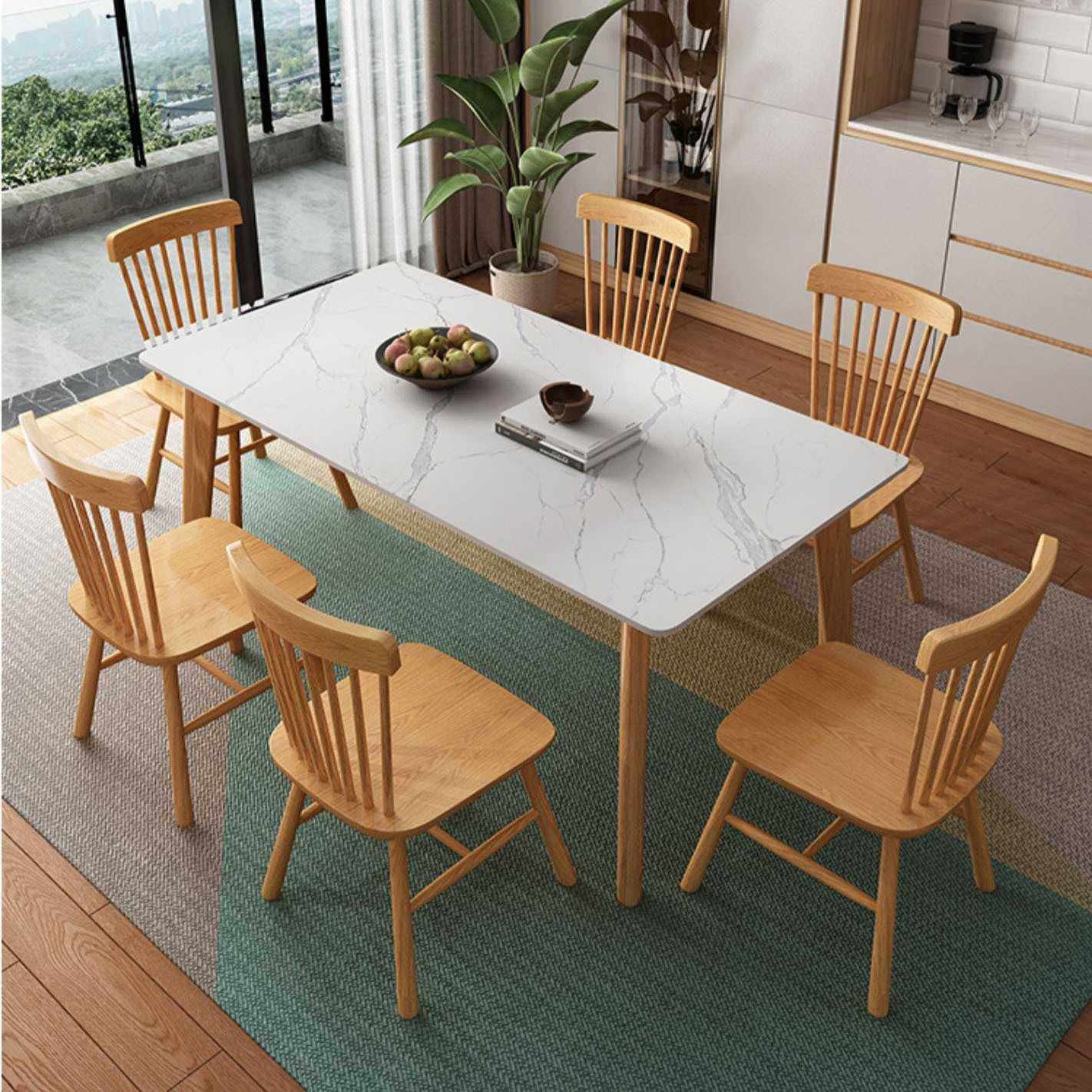 现代简约实木餐桌椅组合家用小户型岩板餐桌4-6人饭桌北欧小方桌