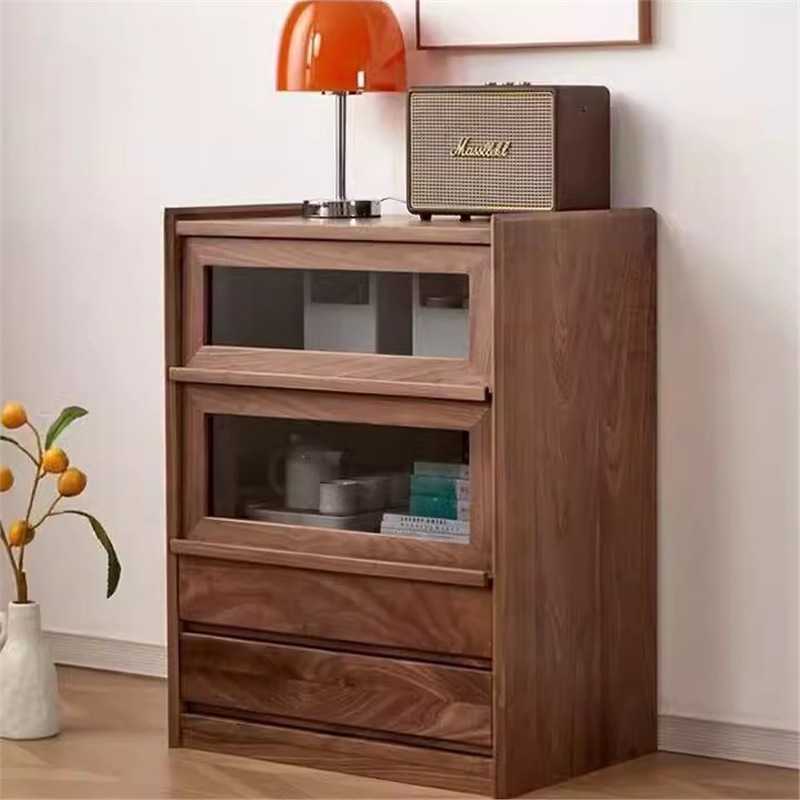 北美黑胡桃木实木电视柜边柜客厅沙发边柜樱桃木多功能储物收纳柜