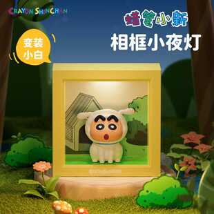蜡笔小新小白相框卧室睡眠少女心梦幻透明智能USB充电喂奶小夜灯