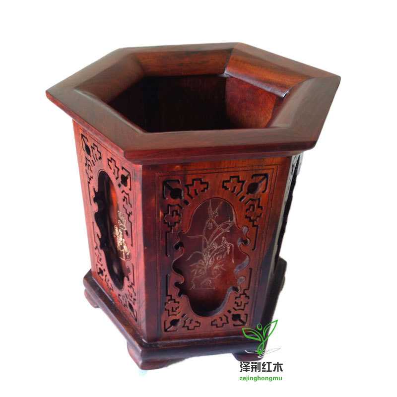 仿古中式工艺品摆件实木雕刻红酸枝木质办公梅兰竹菊红木笔筒