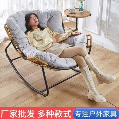 藤编懒人沙发摇摇椅阳台布艺午睡龙虾椅单人靠背躺椅藤编椅子