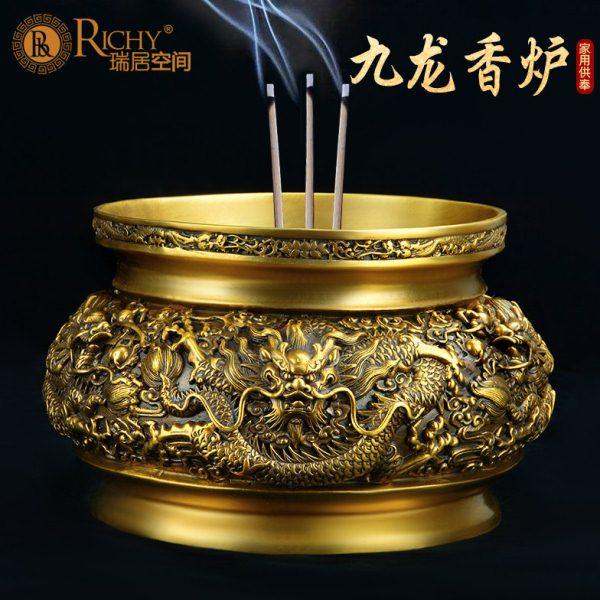 铜九龙香炉摆件 香薰炉供奉家用室内香插供佛烧香炉大号,家居饰品,香薰炉,淘宝优惠券,粉丝福利购,淘宝优惠卷